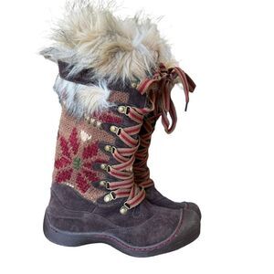 Muk Luks Mid Calf Fuzzy Boots Women's Size 7 Knit MukLuks Gwen Thinsulate Tall